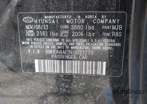 2014 Hyundai Elantra Se из США, поврежденный, VIN KMHDH4AE5EU033213